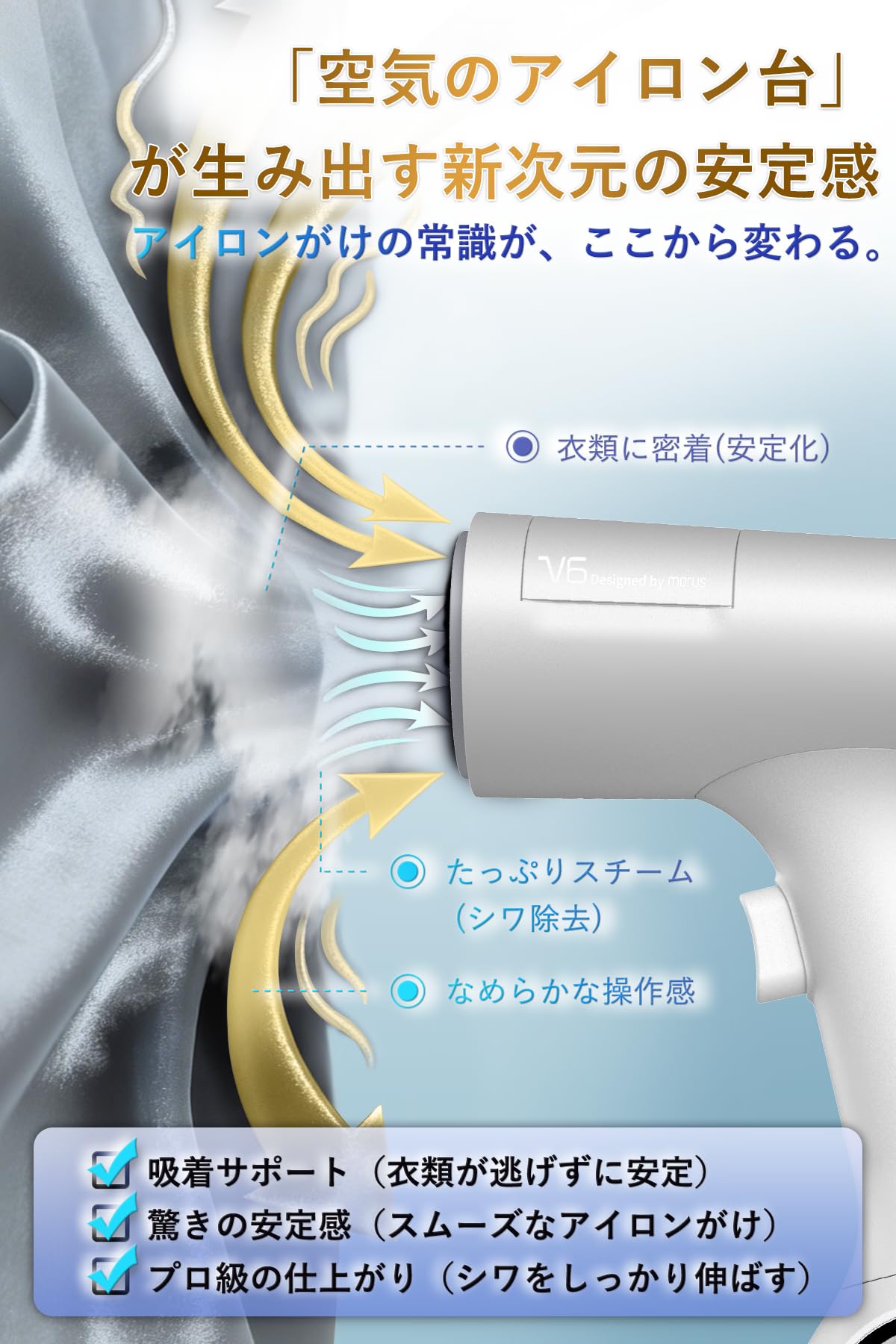 Amazon | Morus V6 衣類スチーマー スチームアイロン 吸着式